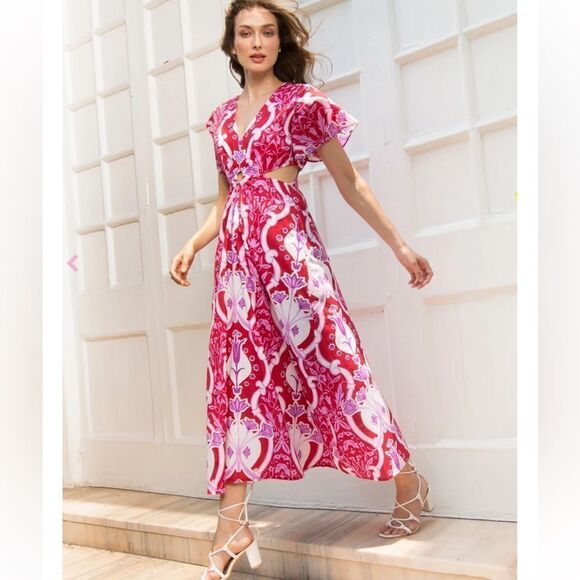 Beyond by Vera 1538 Giselle COMO ROUGE midi dress size XS - Picture 1 of 16